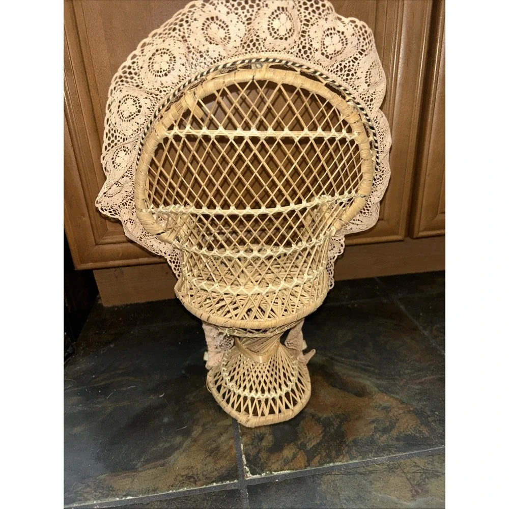 Vintage Mini Wicker Rattan Peacock Chair 15